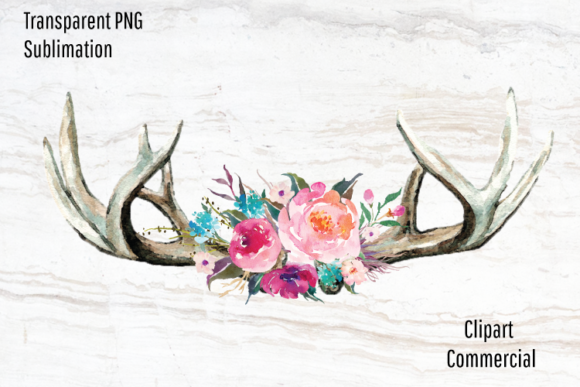 Download Deer Antlers, Bright Watercolor Flowers - Bright watercolor Collection