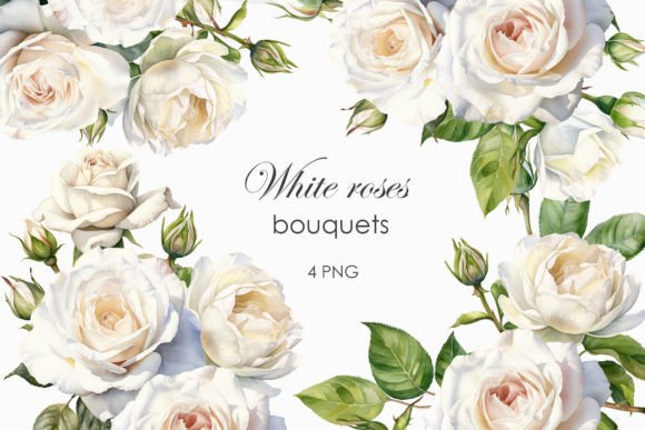Download Watercolor White Roses Bouquets PNG - Bouquets Collection