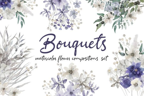 Download Ivory &amp; Violet Flower Bouquets Art Set - Bouquets Collection