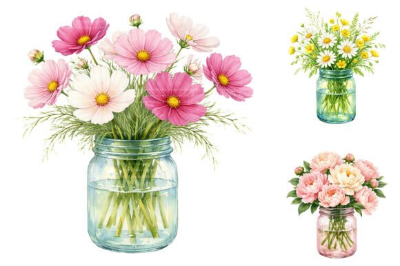 Download Watercolor Mason Jar Flower Bouquets PNG - Bouquets Collection